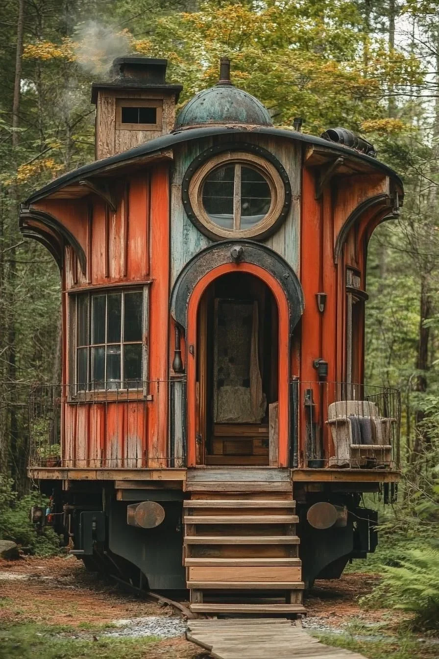 A Forest Cabin Shaped Like a Train Car