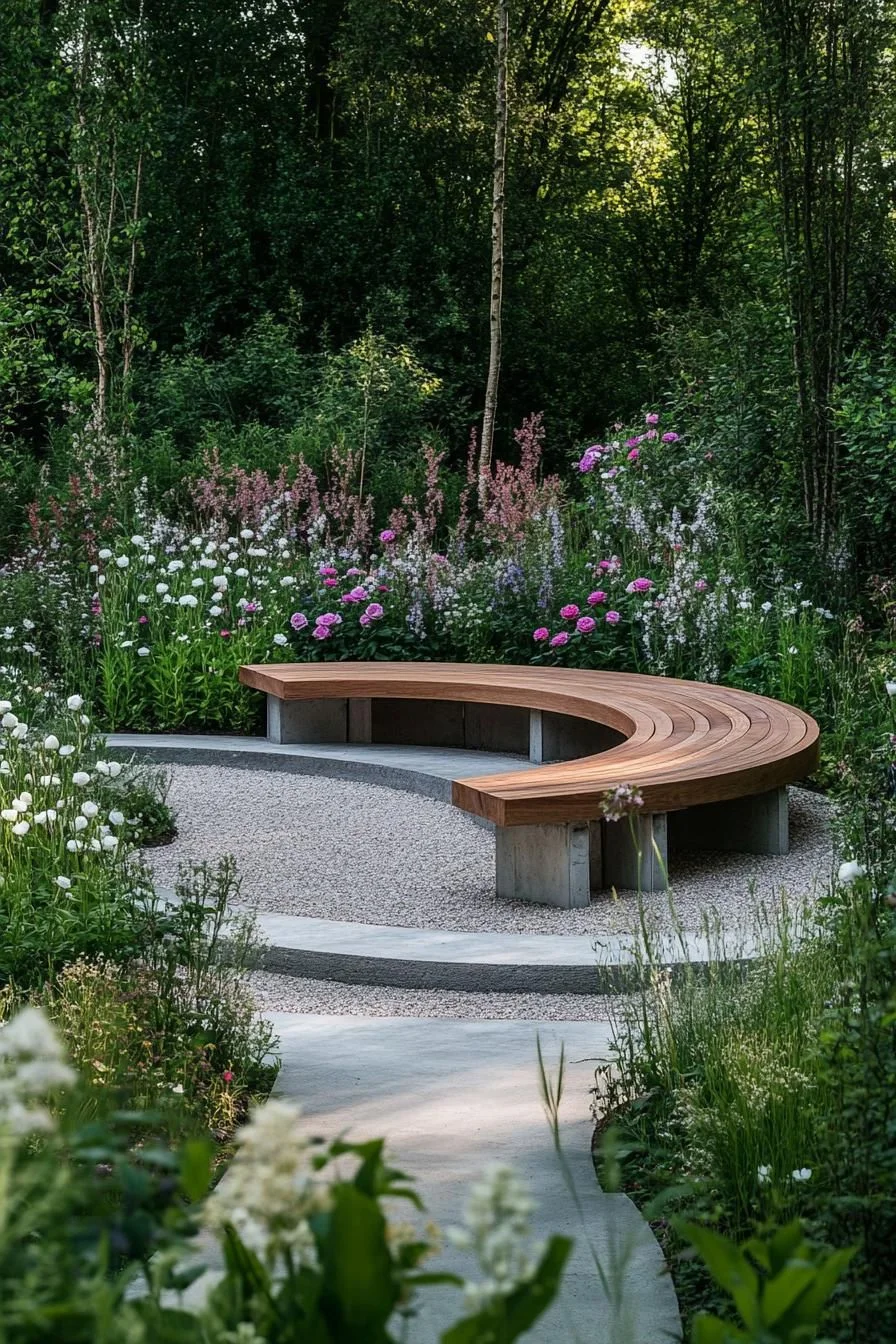 Wooden Bench Amid Wildflowers