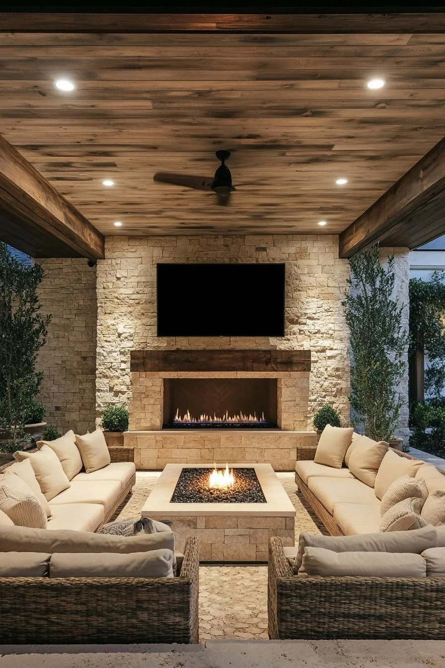 Fireside Bliss: A Warm Open-Air Lounge