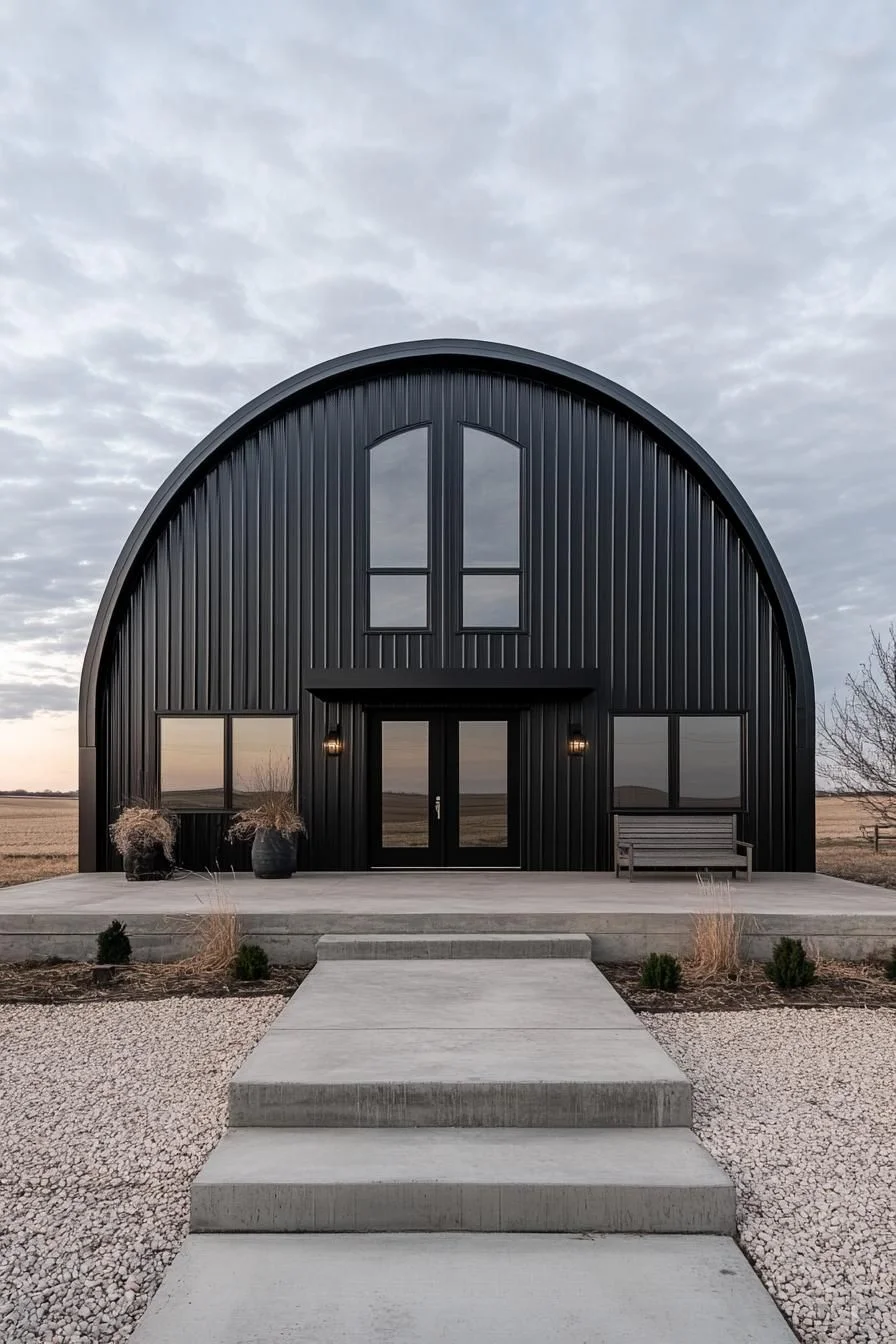 A Sleek Metal Shelter Under Curved Roofs