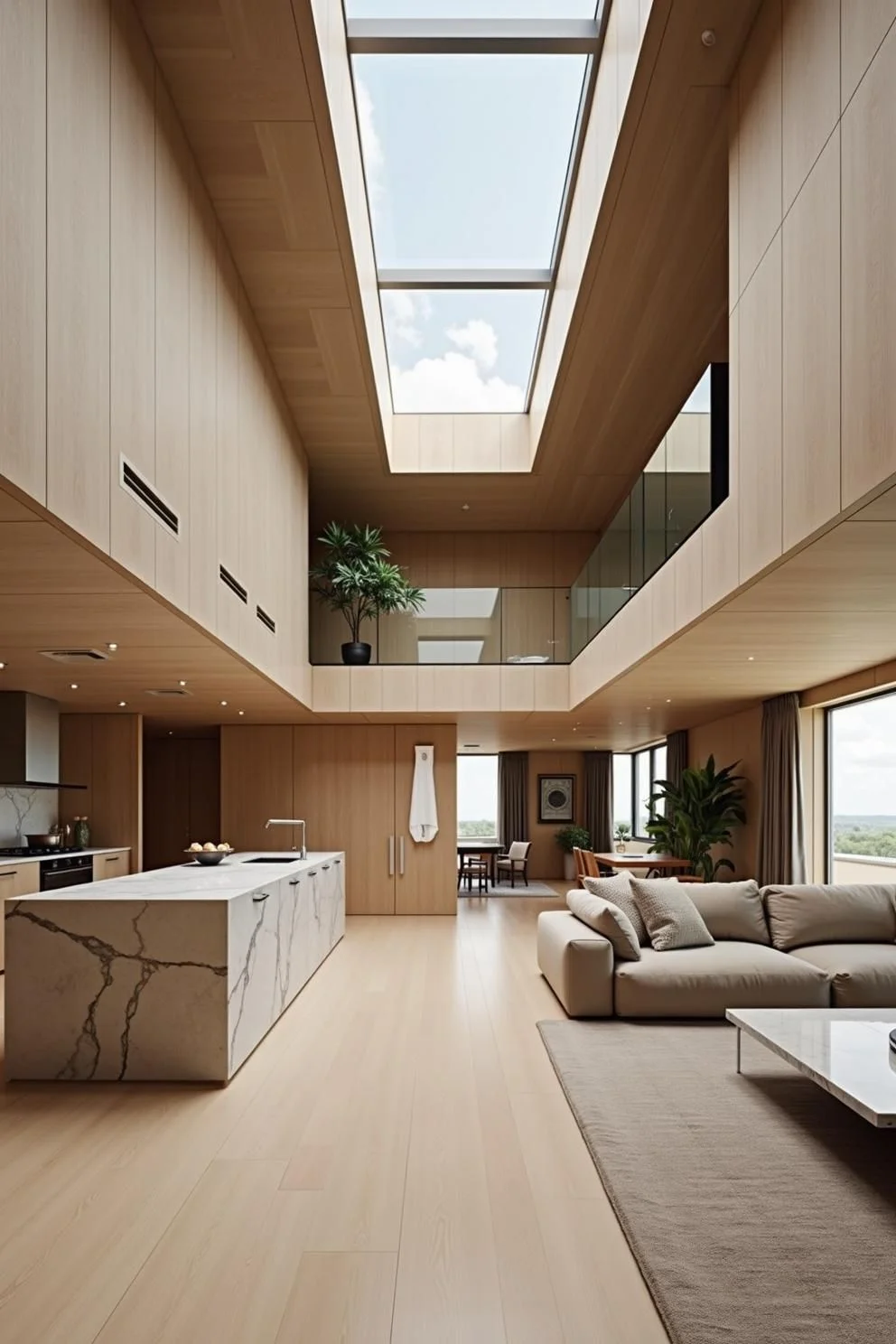 Loft Design With Marble Accents