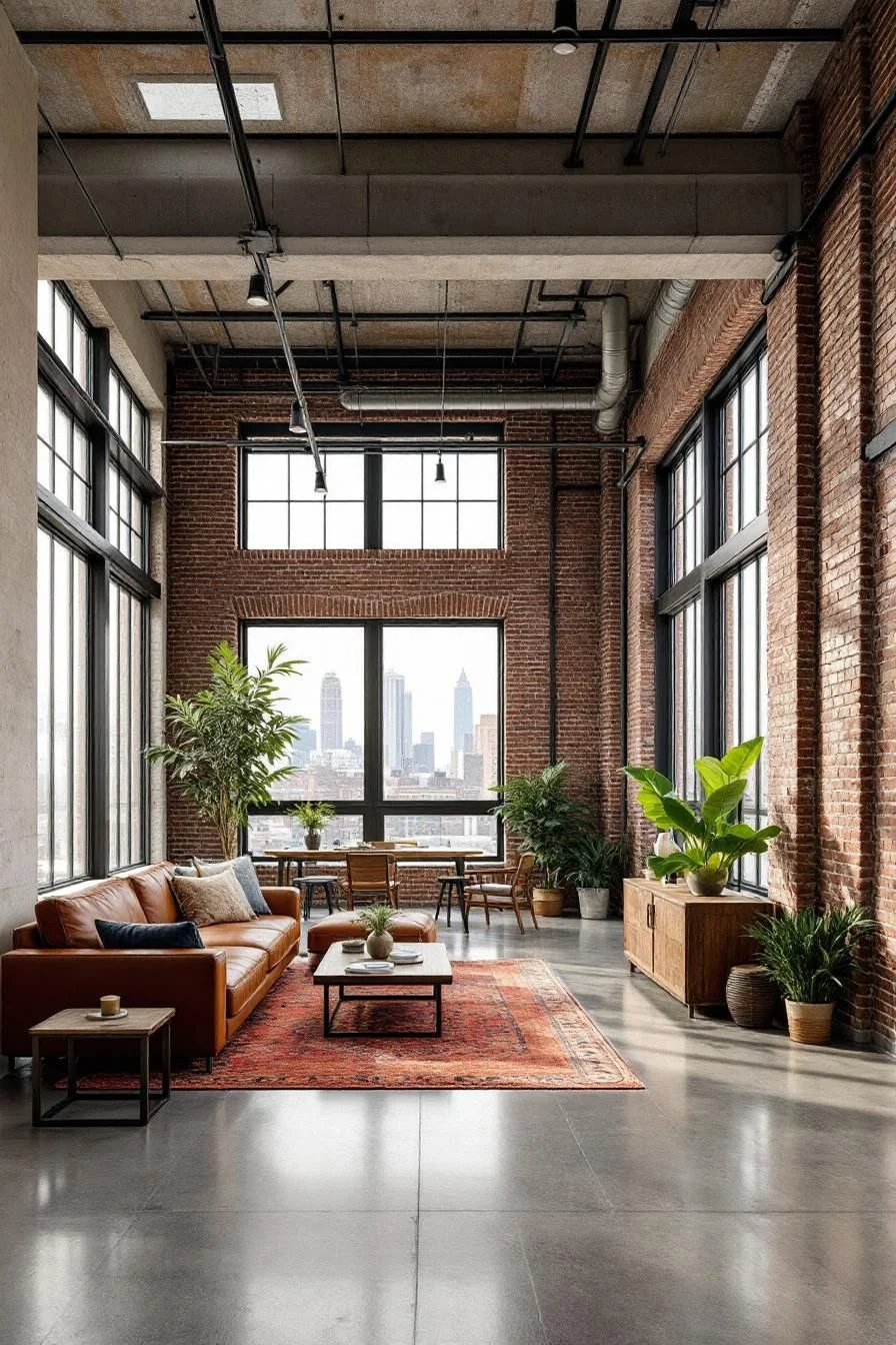 A Sunlit Brick Loft Parlor
