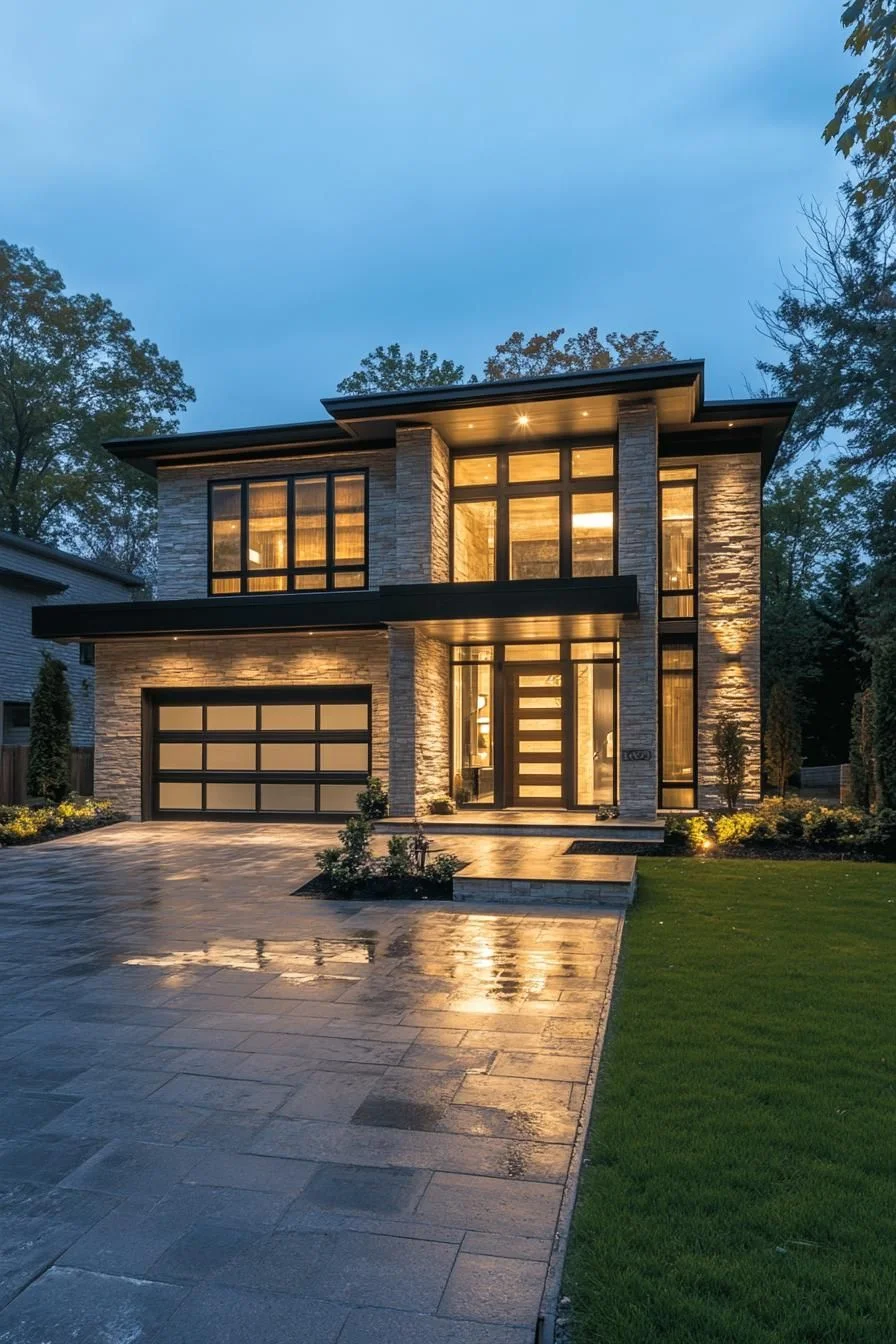 Fortress-Style Home at Twilight