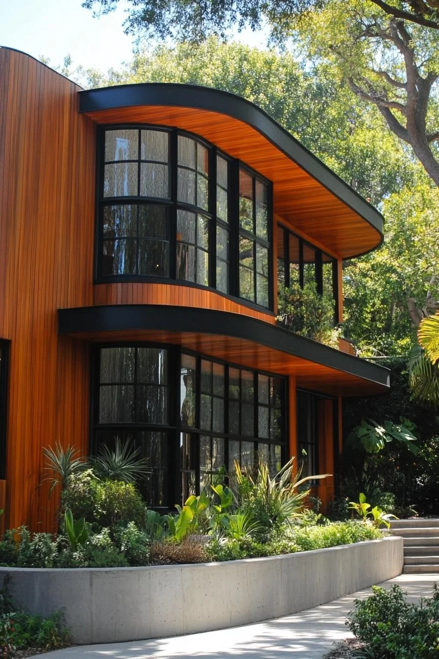Sinuous Wood Facade Amid Greenery