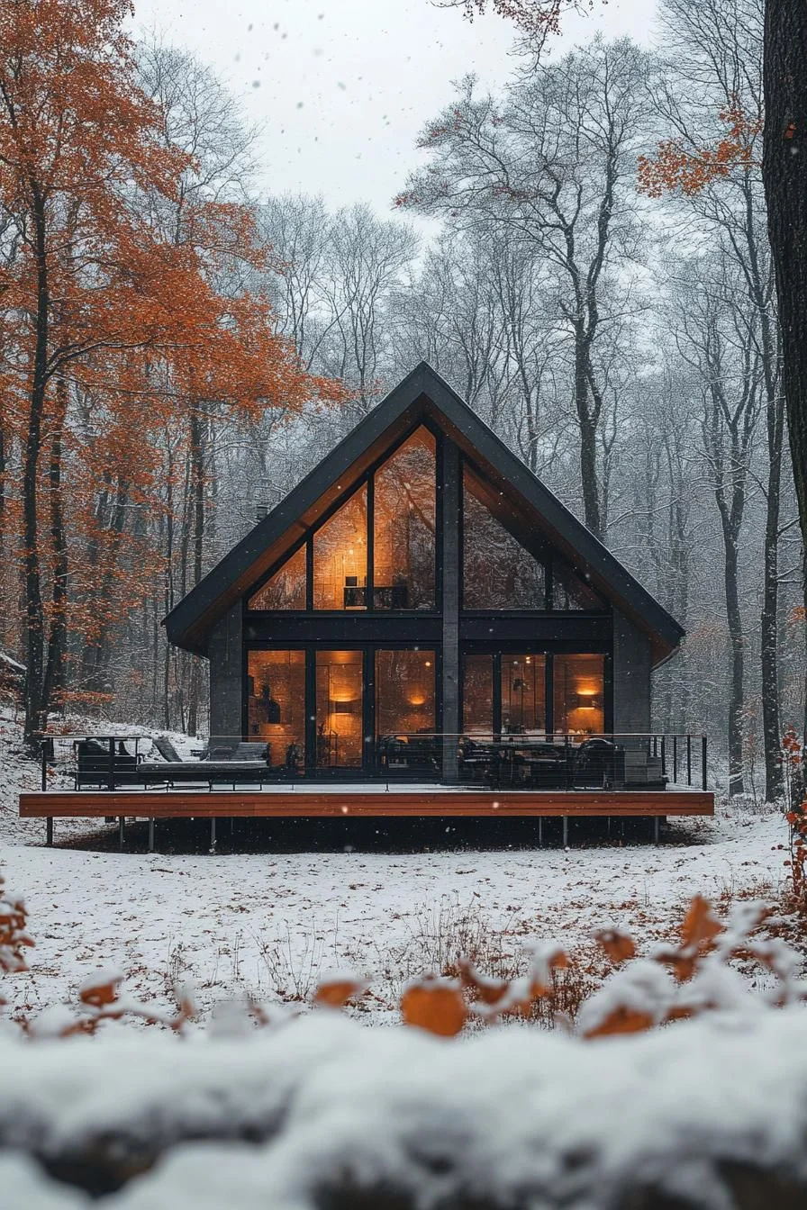 Frosty Gable House With a Warm Fireplace