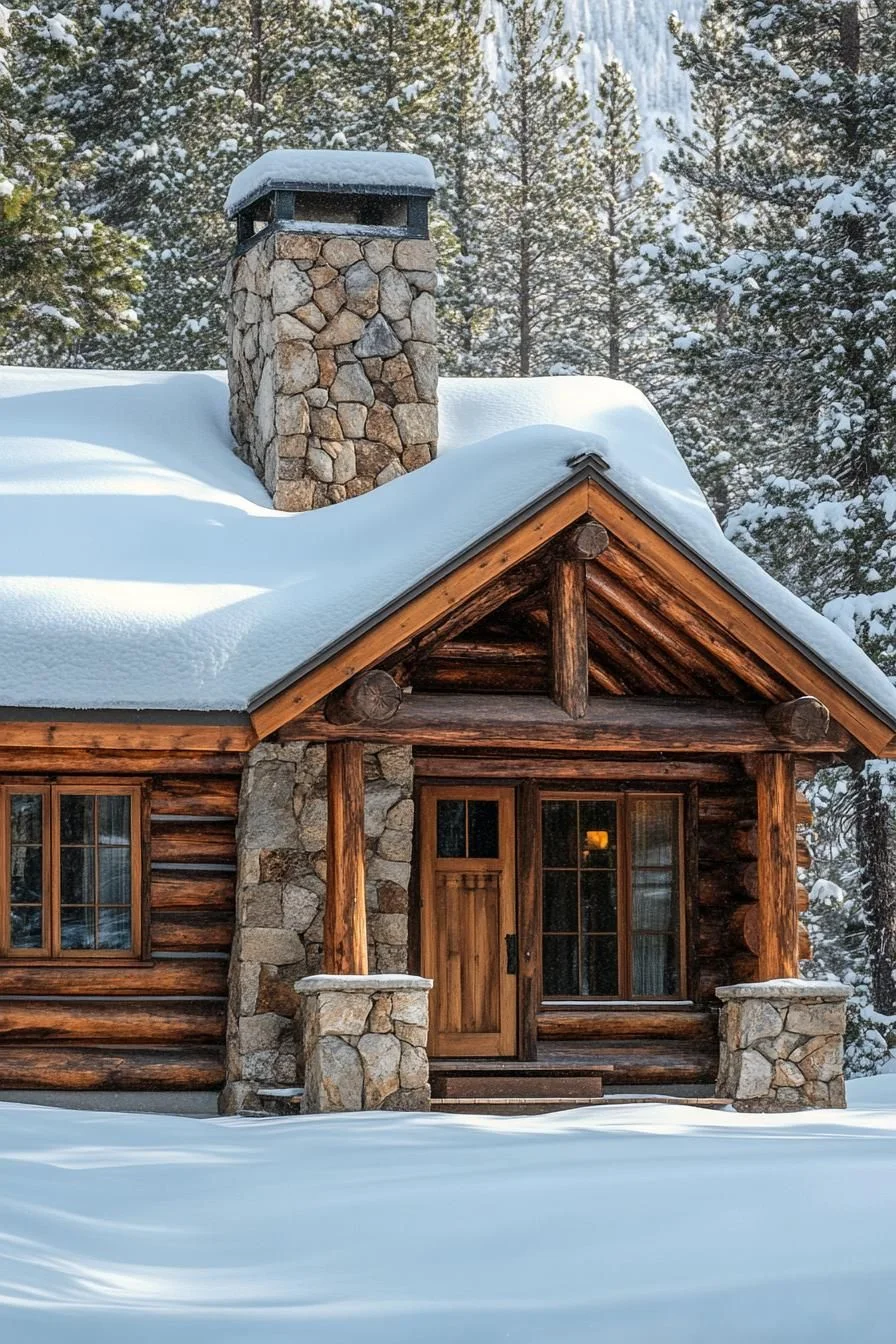 Quaint Log Sanctuary Topped With Snow