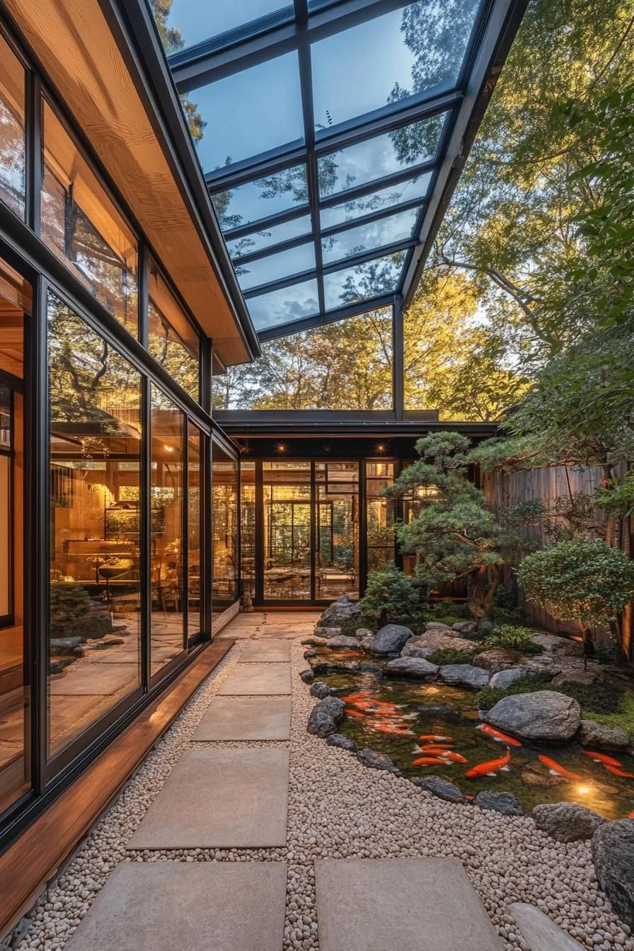 A Glass Canopy Above a Koi Pond
