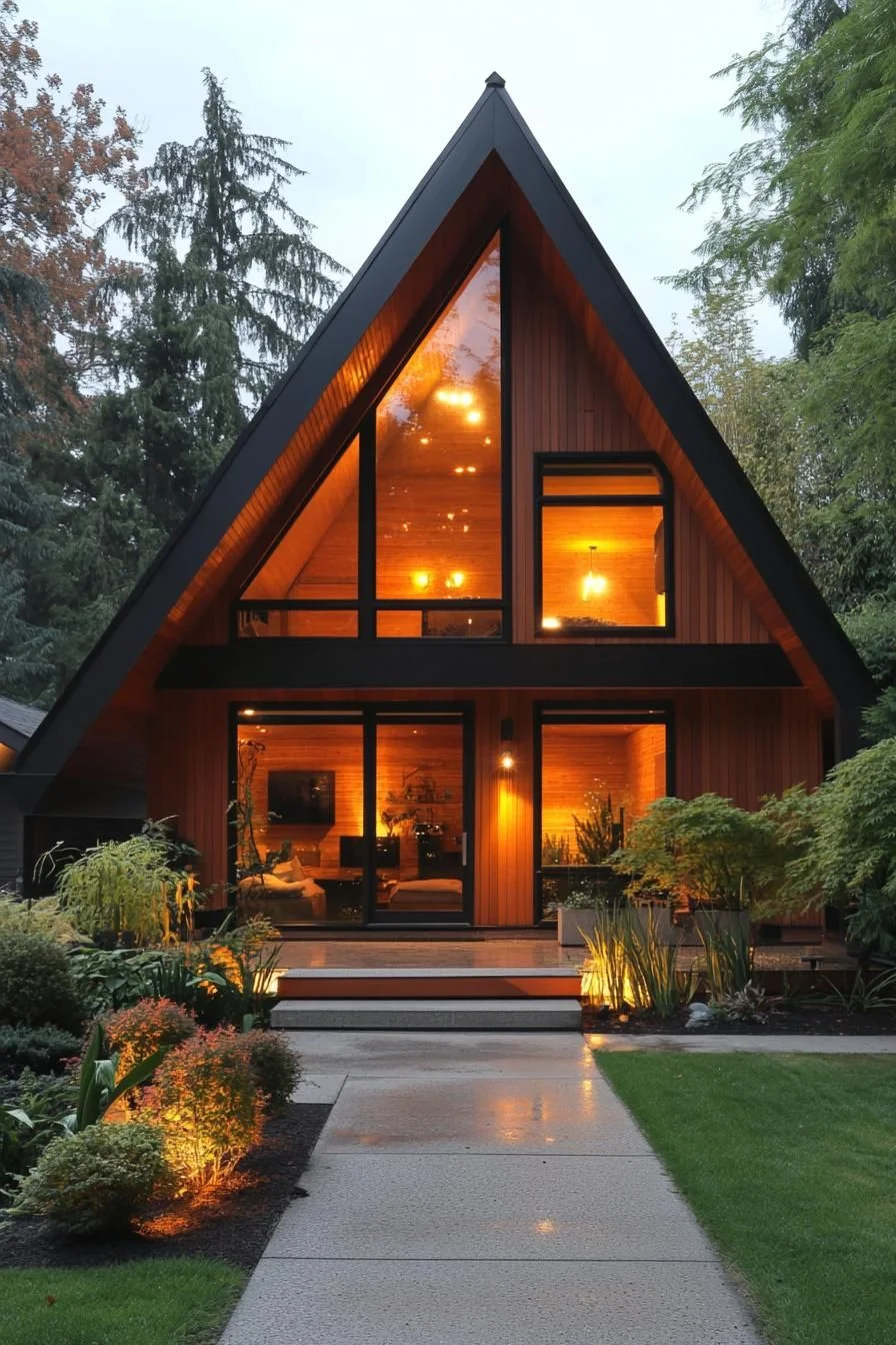 Ember-Lit Gable House at Dusk
