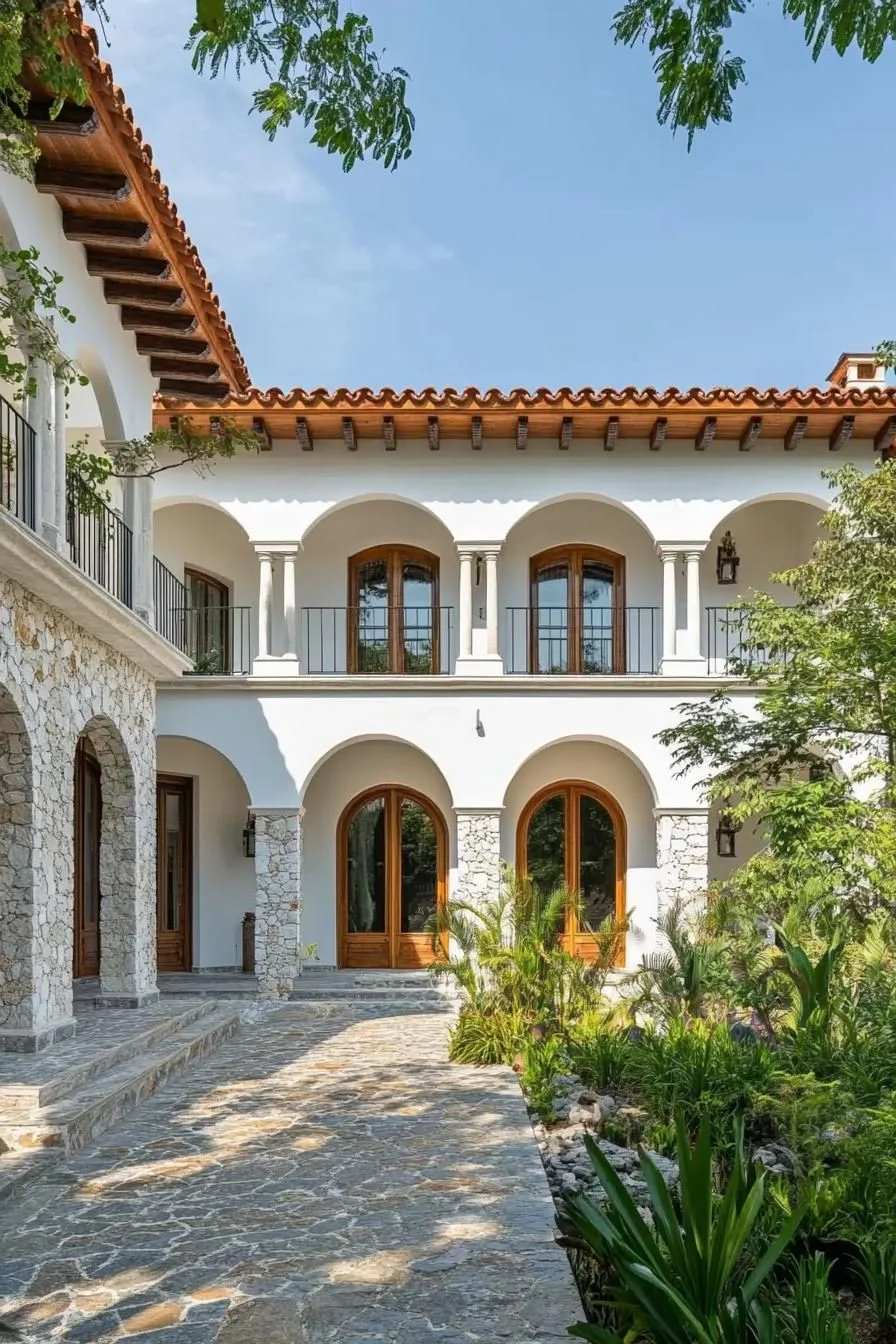 A Spanish Courtyard Framed by Arches