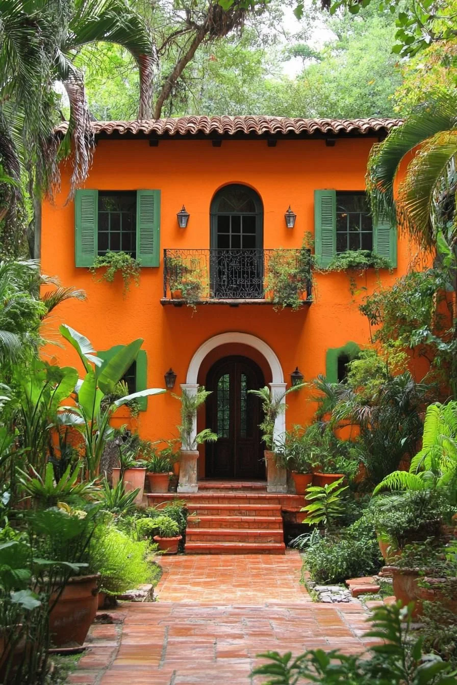 An Orange-Toned Home Set in the Jungle