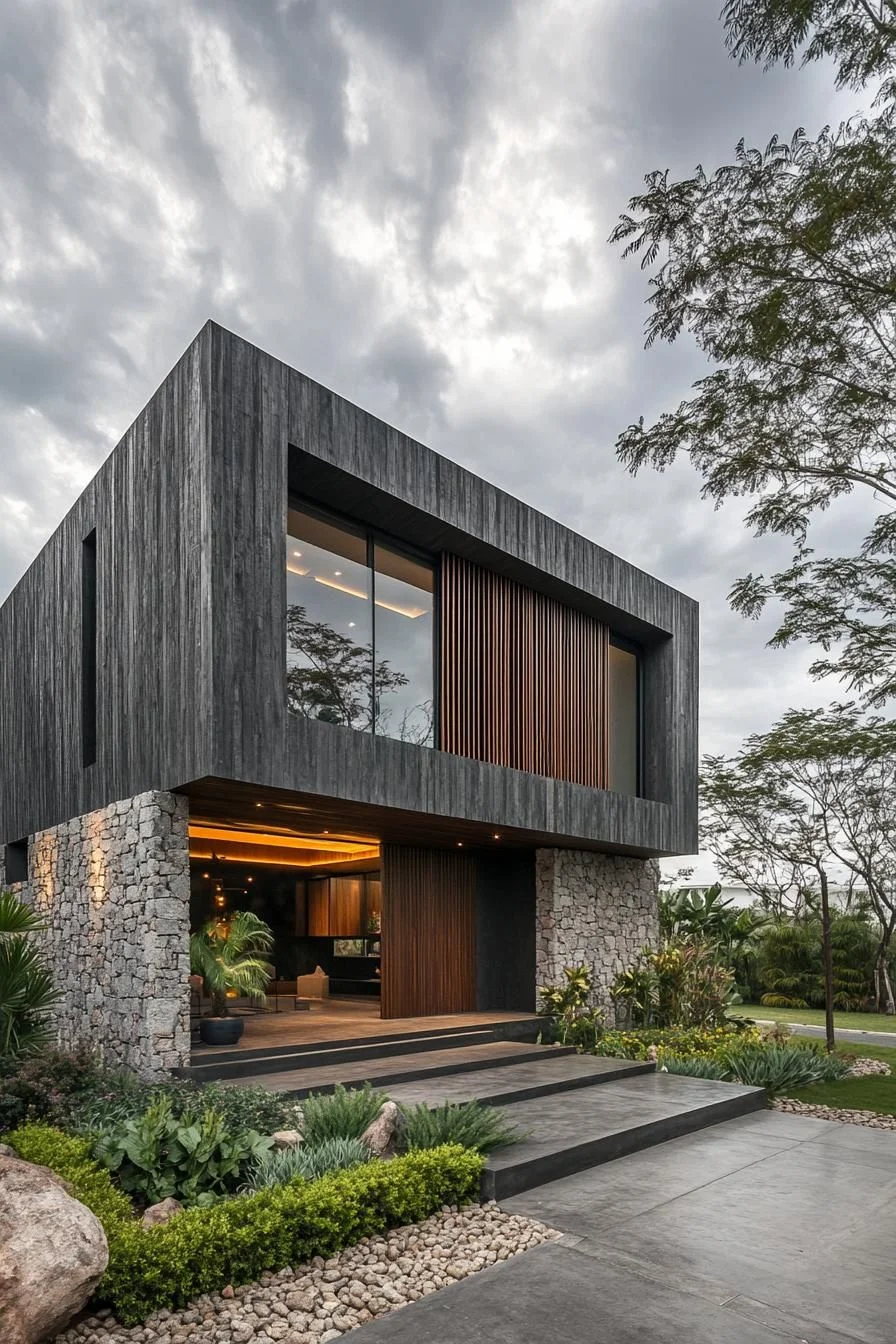 A Boxy Retreat With a Stone Facade