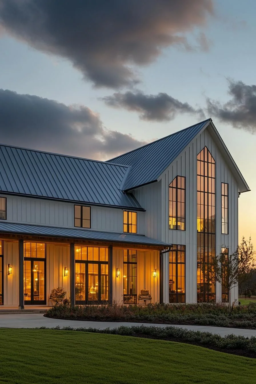 A Glowing Gabled Farmhouse at Night