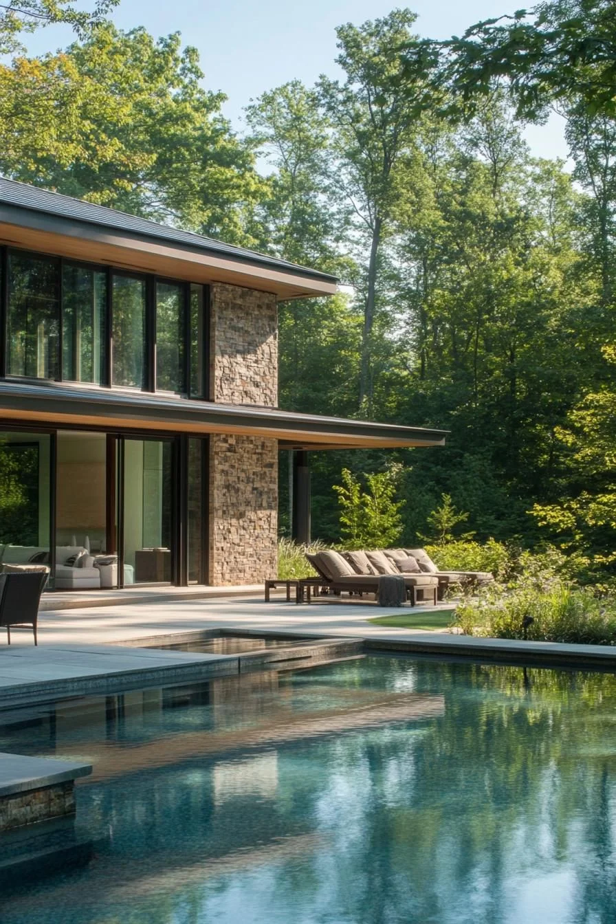 Stone and Glass Home by Calm Waters