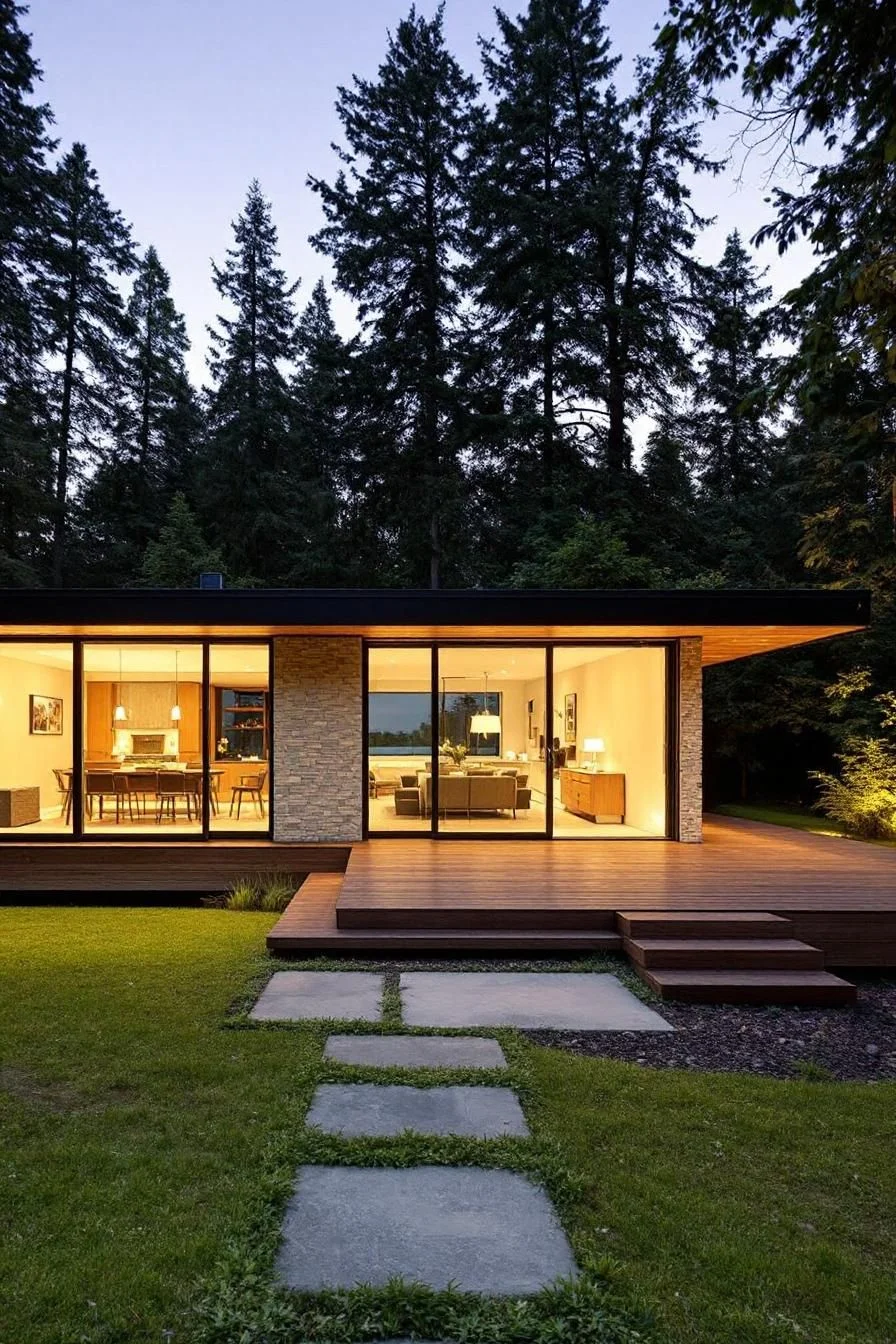 A Bungalow That Glows at Twilight