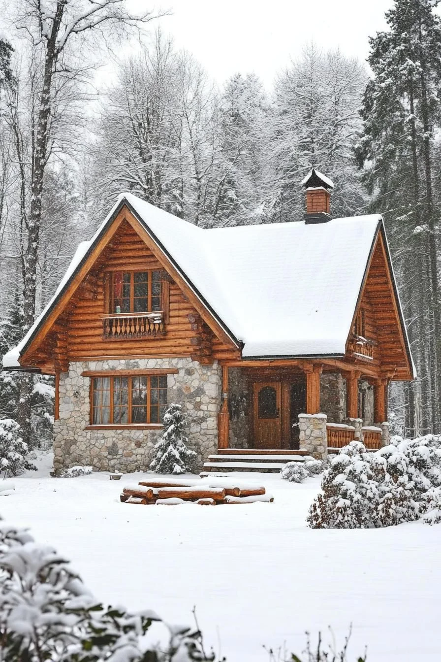 Woodland Lodge Covered in Wintry White