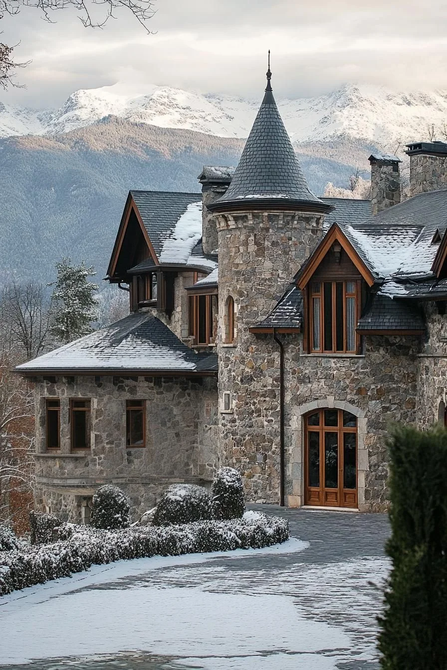 Stone Manor Set in a Winter Landscape