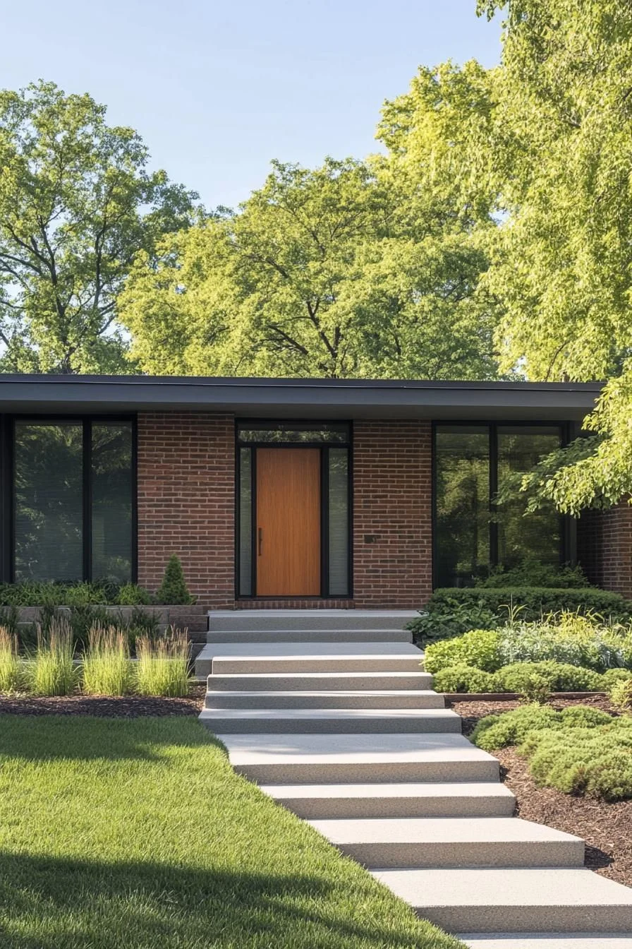 A Brick Ranch With a Peaceful Stairway Entrance
