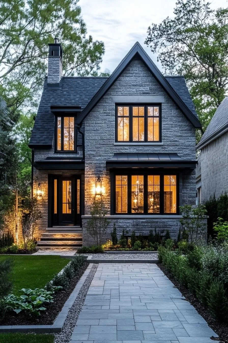 Storybook Stone Cottage with Glowing Windows