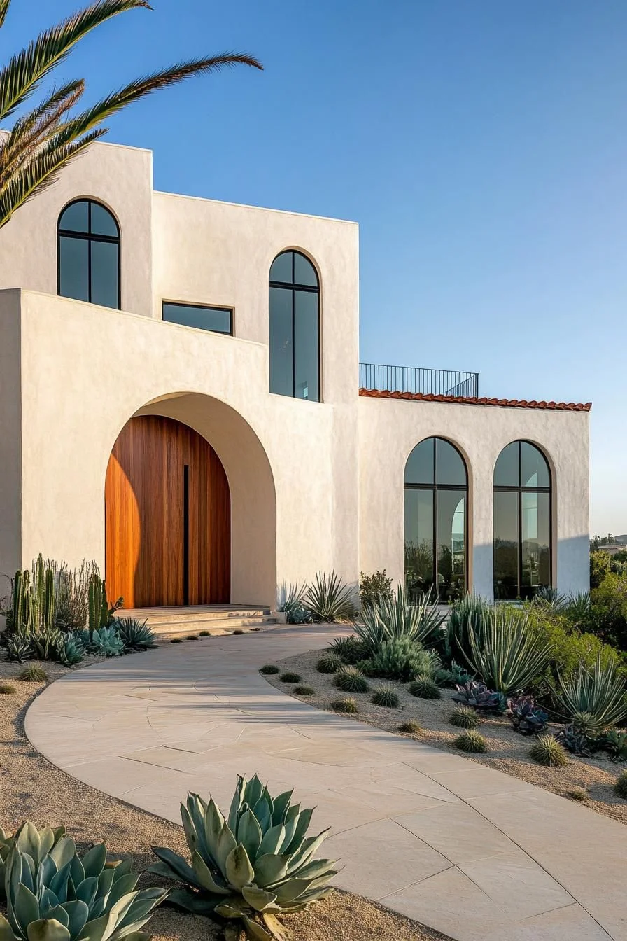 A Villa with Sunlit Arches and Cacti