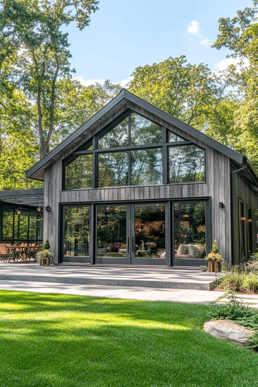 Glass-Front Barn Surrounded by Trees