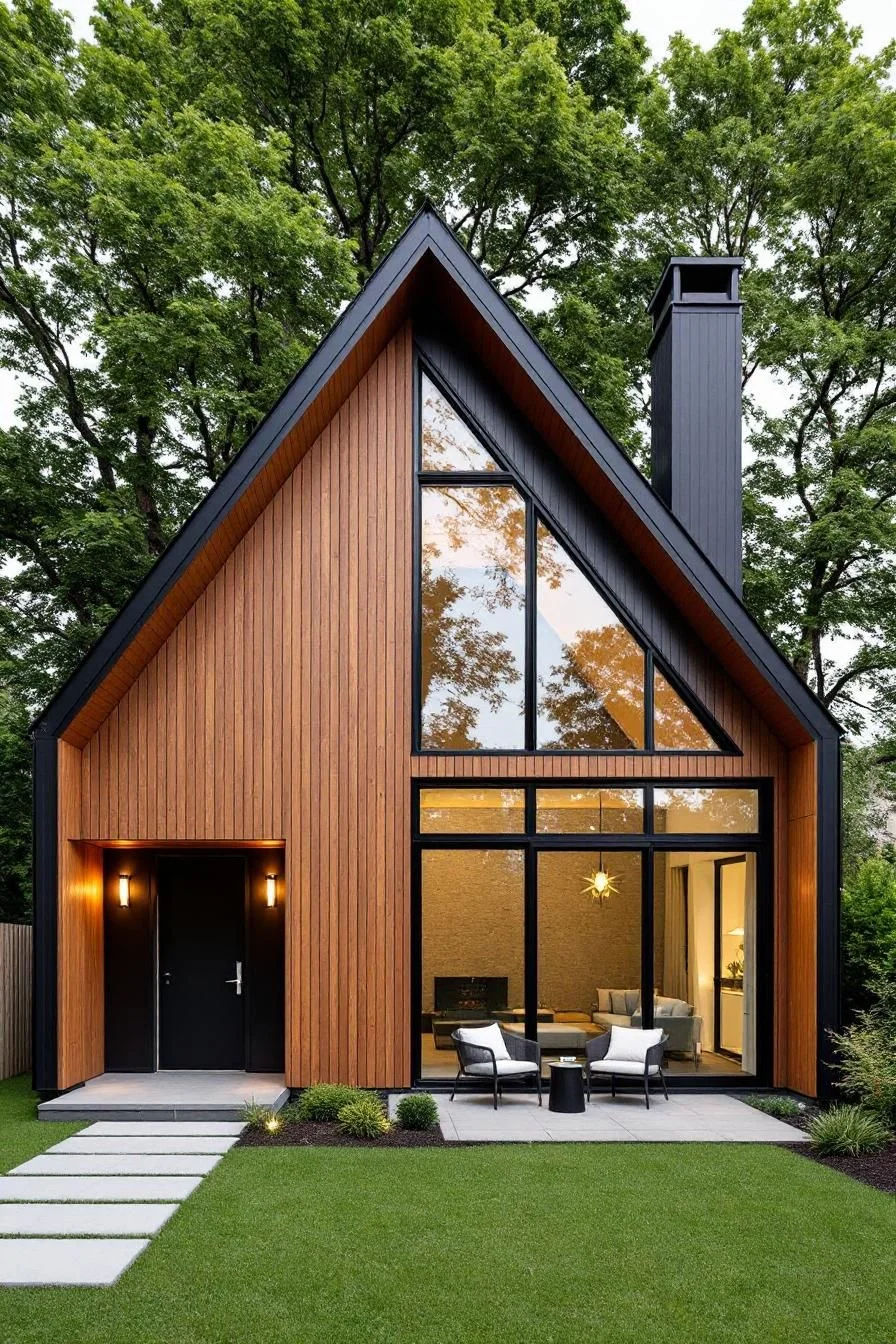 An Angular Bungalow Set in the Woods