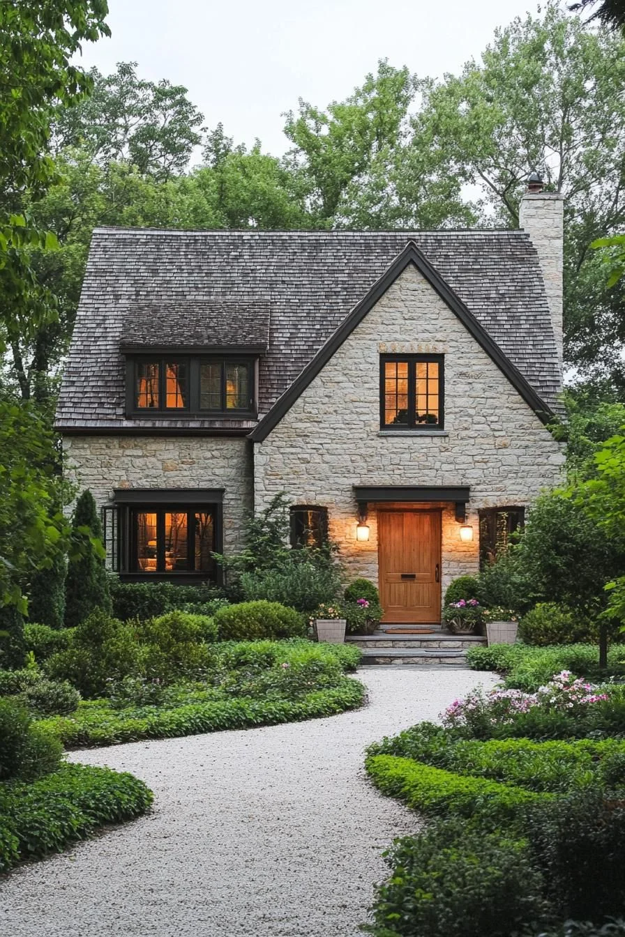 A Stone Cottage Framed in Green