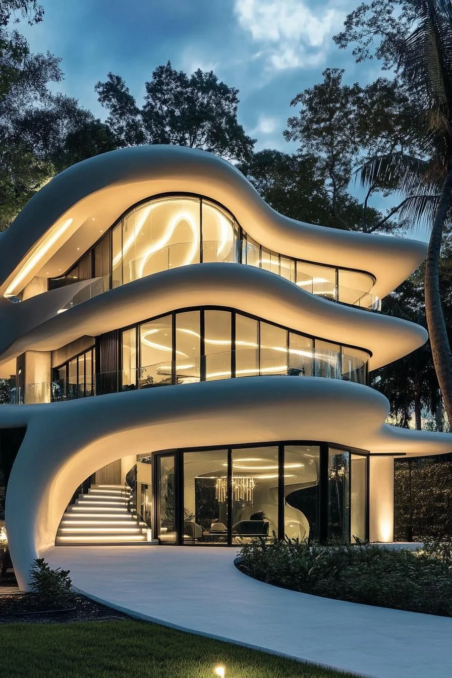 Moonlit Curved Architectural Wonder