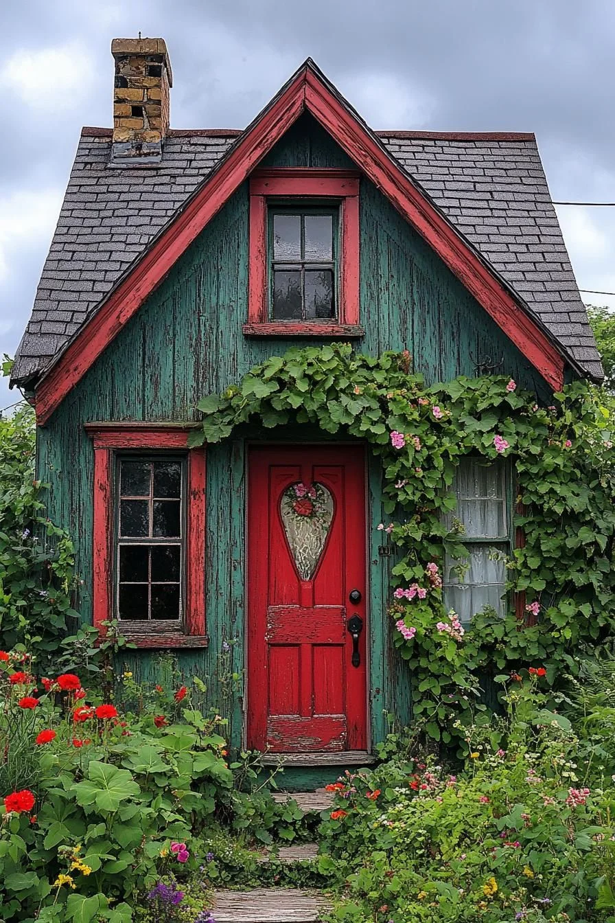 A Scarlet Vine-Covered Cottage