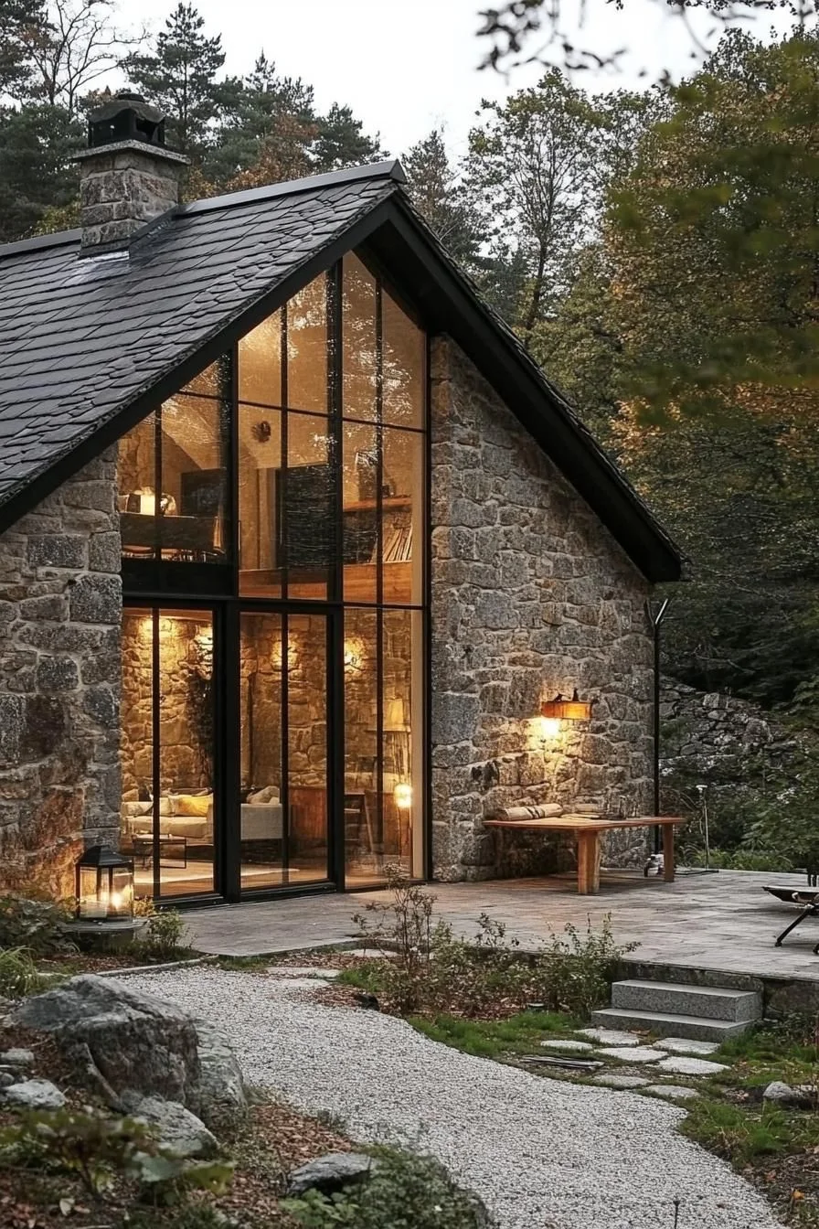 Stone Cottage with a Glass Facade