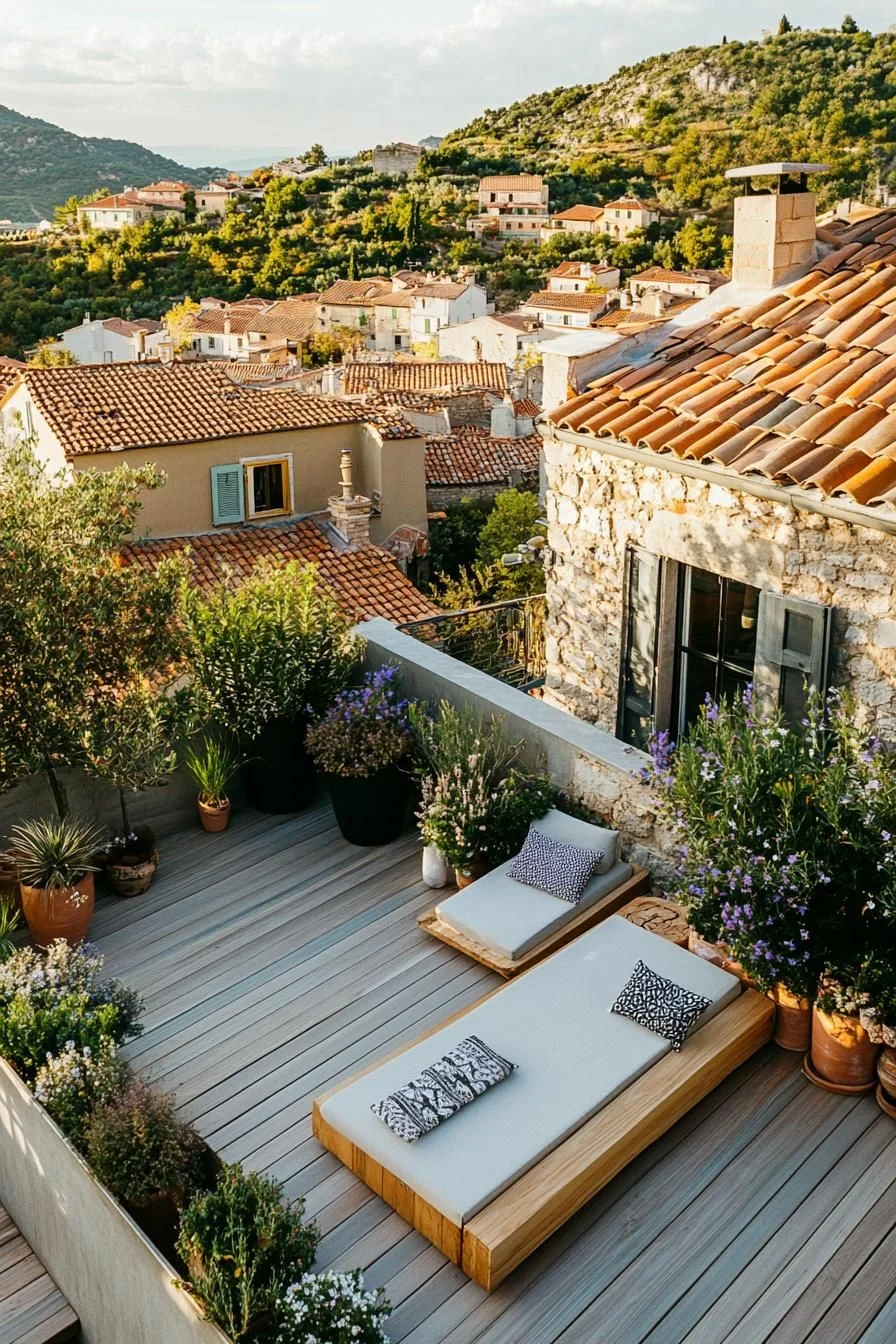 Rooftop Terrace Above a Village View