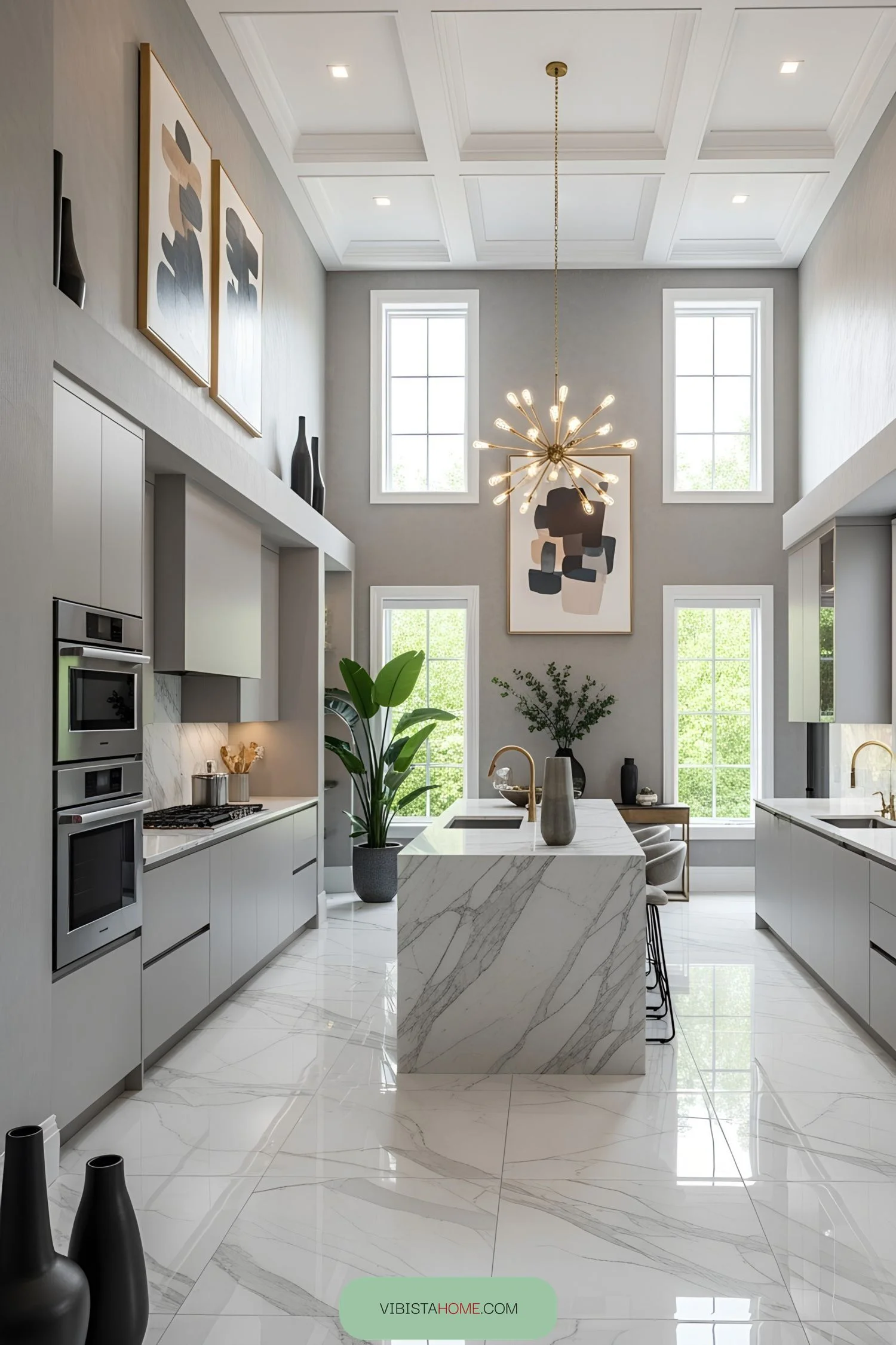 High-Ceiling Kitchen with Classic Elegance