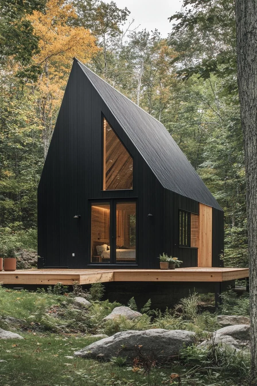 A Pitch-Black A-Frame in the Timberland