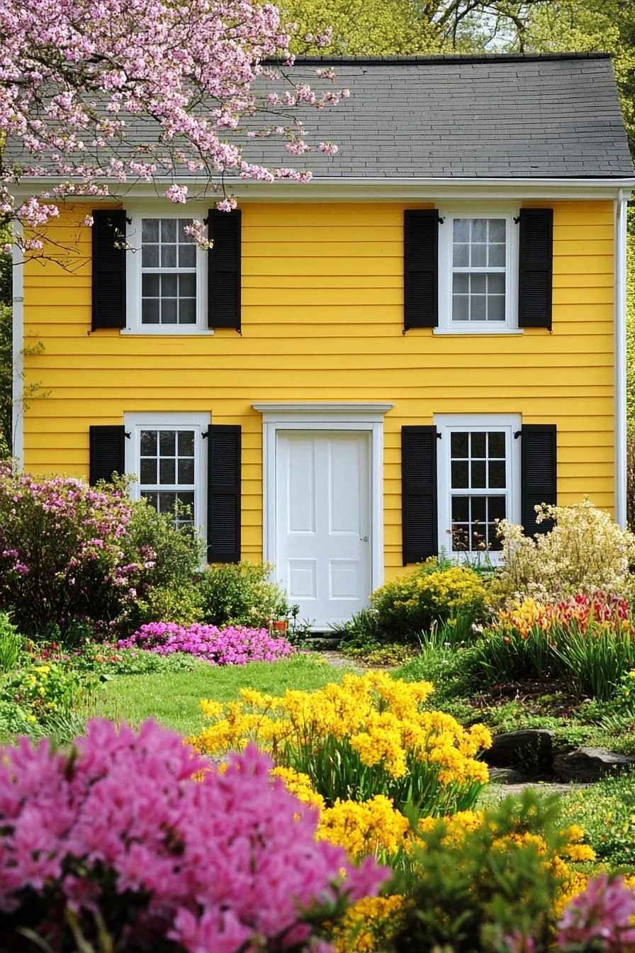 Yellow Cottage Surrounded by Blossoms