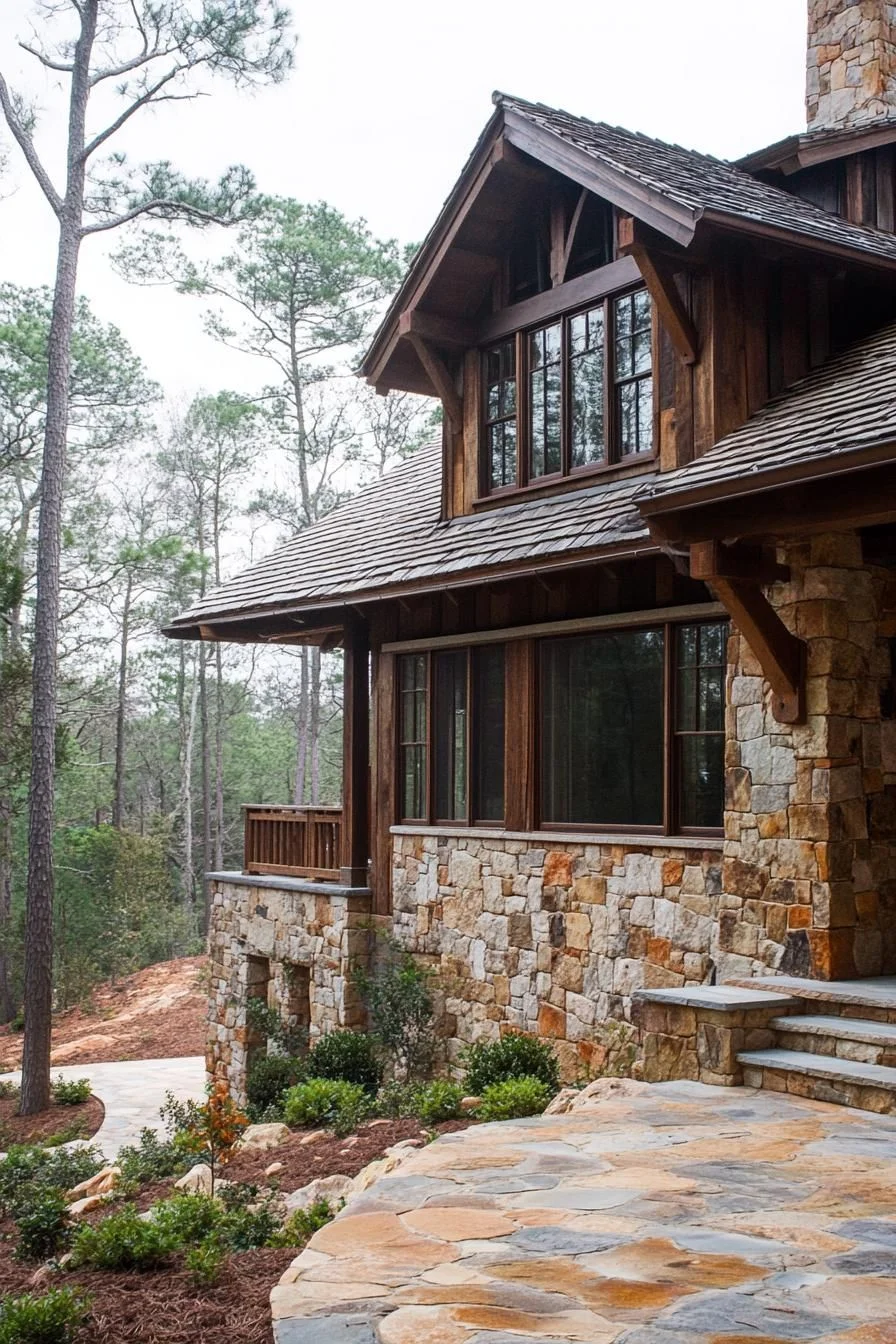A Rustic Stone Cabin with Timber Roofline