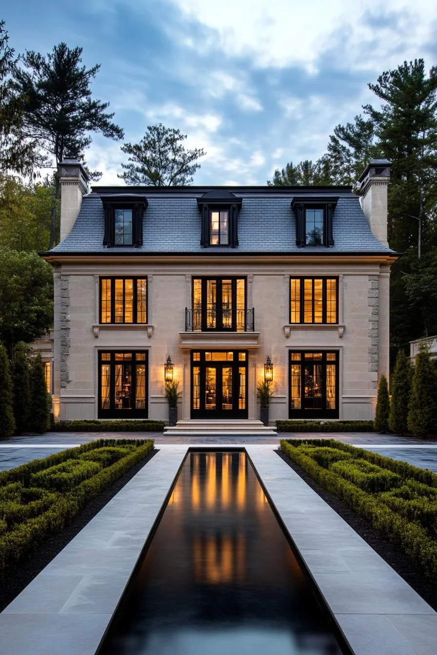 Modern French Home Lit at Night