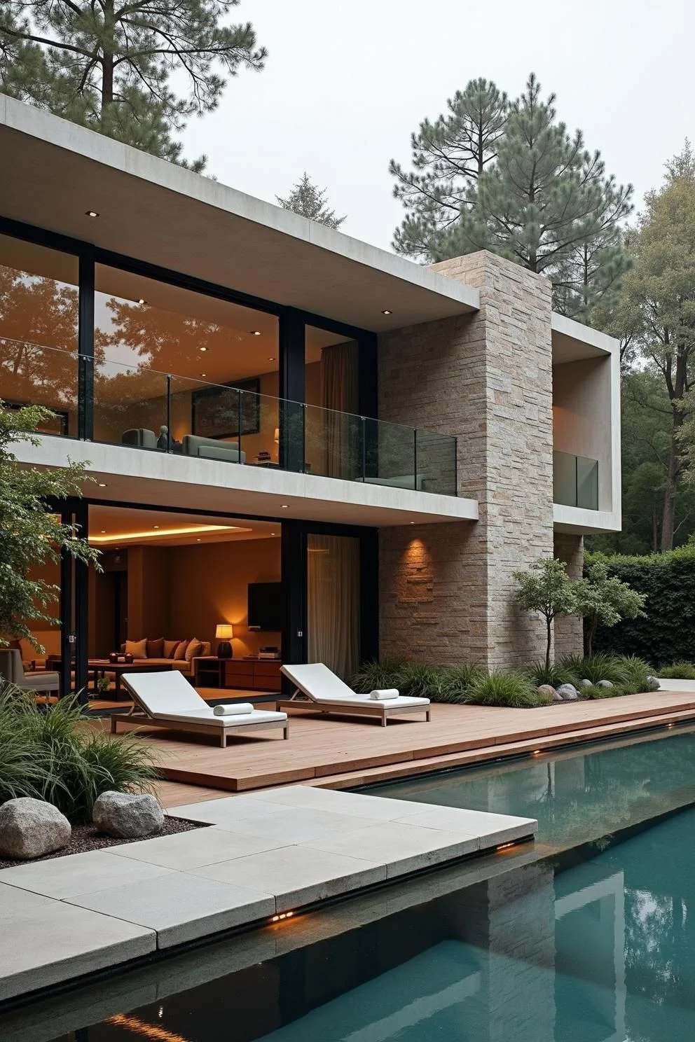 Glass-Walled Home with a Poolside View