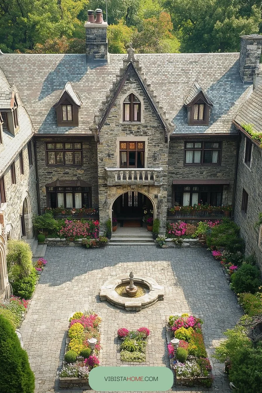 Courtyard Fountains at a Whimsical Stone Chateau
